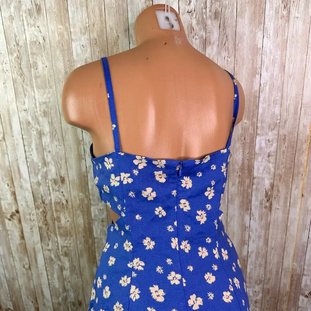 ZARA Woman’s Linen Blend Spaghetti Strap Blue Floral Dress medium - Picture 4 of 6